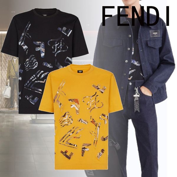 人気☆フェンディ ブラックコットン Tシャツ 偽物 2色展開 FY0936AITXF0YFN