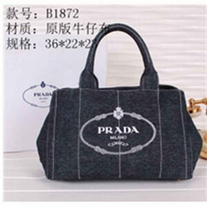 プラダコピーバッグ PRADA 2014春夏新作 デニム レディース ハンドバッグ カジュアル キャンバスバッグ ブラック 1872-14