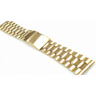 24mm直カン用 極厚（約4mm）腕時計交換ベルト 3連ステンレス無垢 ゴールド サイドプッシュ式 a-jp-020
