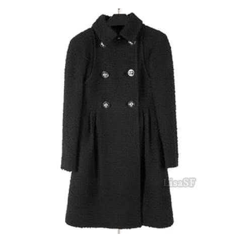 17AW☆シャネルコピー☆ 上品♪ RECAP ツイードダブルコート/ブラック P57660-V26446