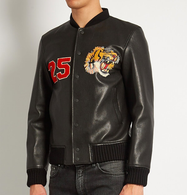 17SS WG248 TIGER APPLIQUE LEATHER BOMBER JACKET