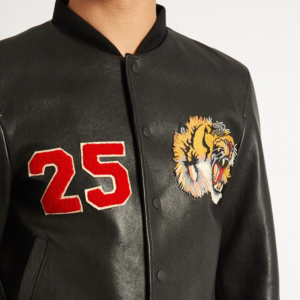 17SS WG248 TIGER APPLIQUE LEATHER BOMBER JACKET