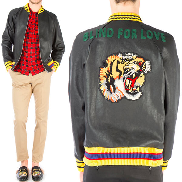 17SS WG240 TIGER EMBELLISHED LEATHER BOMBER JACKET