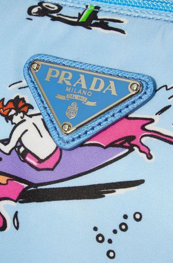 PRADA テクスチャード レザートリム プリントシェル トート