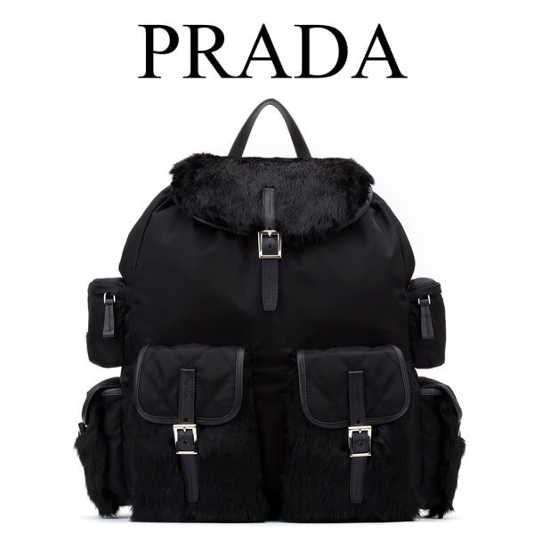 PRADA リュック ナイロン&ラビットファー バックパック 2VZ016V0PI2BL9