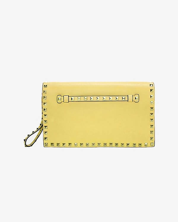 18SS【Valentino ヴァレンティノスーパーコピー】人気のRockstud YELLOW LEATHER CLUTCH IW2B0399 NBD N18