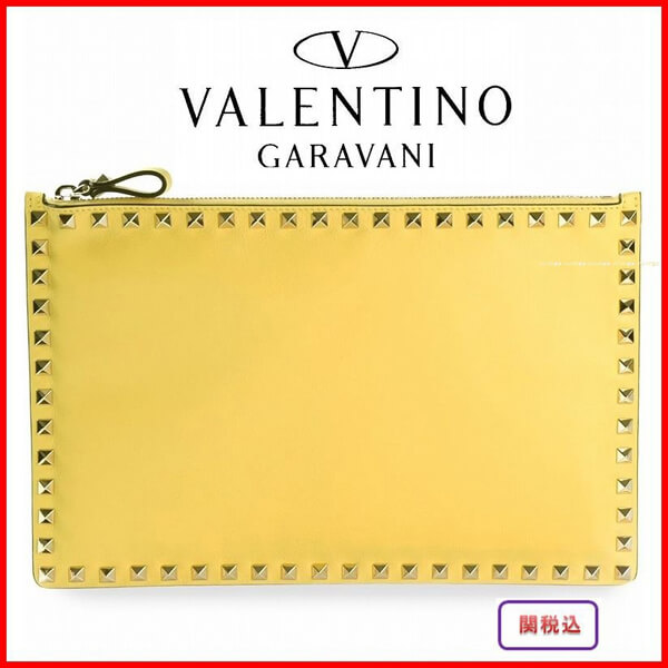 2018新作【Valentino ヴァレンティノスーパーコピー】RockstudクラッチバッグＬ Yellow