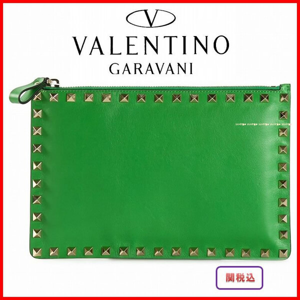 2018新作 【Valentino ヴァレンティノスーパーコピー】RockstudクラッチバッグＭ Green