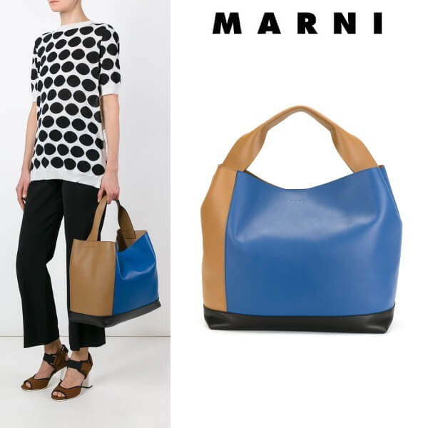 2018SS☆MARNI☆Pod マルニコピー カラーブロックトートバッグ ブルー＆ヌード