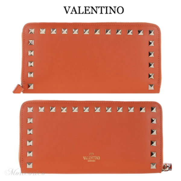 18SS VALENTINO ヴァレンティノスーパーコピー ロックスタッド長財布 オレンジ MW2P0645BOLO21