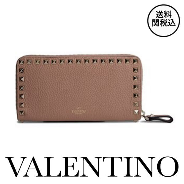 2018新作 ヴァレンティノスーパーコピー カーフレザー☆VALENTINO スタッズラウンドウォレット