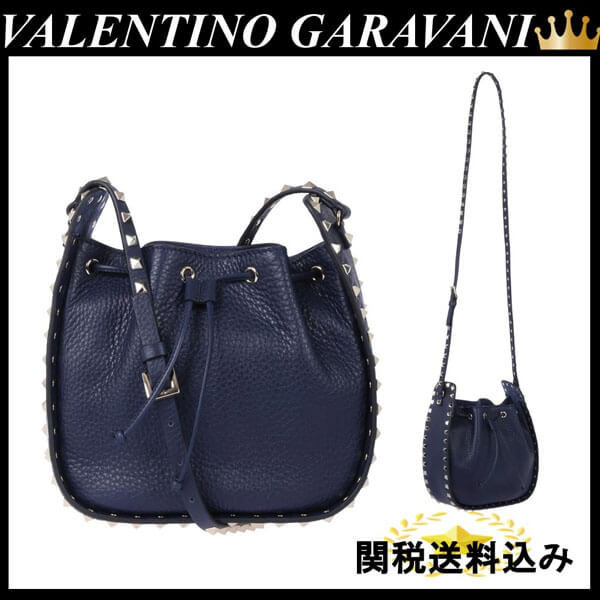 ヴァレンティノVALENTINO GARAVANI レザーロックスタッズ バケットバッグ 巾着バケットW2B0178VSFM30