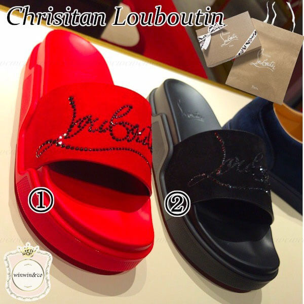 すぐ届く■christianlouboutin/ルブタン■Navy Pool Strass ロゴ入りサンダル■赤/黒 1201243CM47/1201243R257