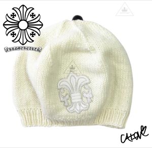 CHROME HEARTS クロムハーツ 白偽物 キャップ コーデ CHプラスホースシュースニット ホワイトニット帽