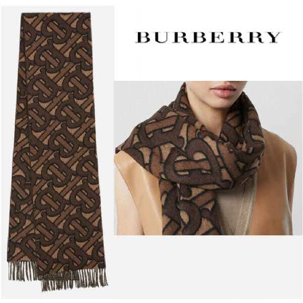 Burberry☆モノグラム カシミア ジャカードスカーフ マフラー Dark Mocha