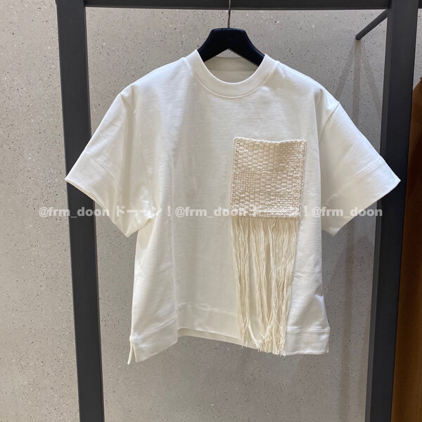 【Jil Sander】20/21AW パネルポケット フリンジ付き Tシャツ 偽物JSPS707051 WS248508