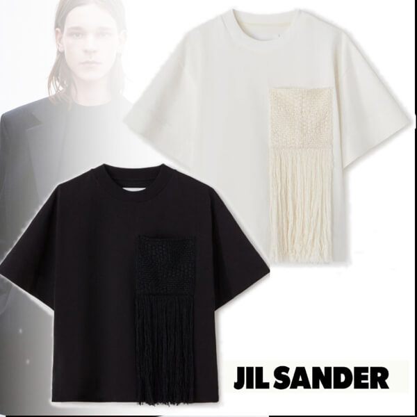 【Jil Sander】20/21AW パネルポケット フリンジ付き Tシャツ 偽物JSPS707051 WS248508