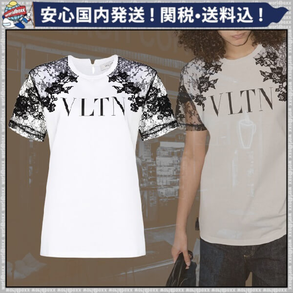 VALENTINO *ヴァレンティノ* VLTN ロゴ レーススリーブ Ｔシャツ コピーVB3MG11Y69UA01