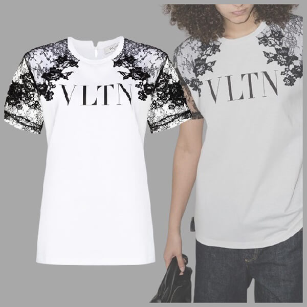 VALENTINO *ヴァレンティノ* VLTN ロゴ レーススリーブ Ｔシャツ コピーVB3MG11Y69UA01