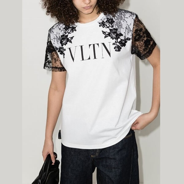 VALENTINO *ヴァレンティノ* VLTN ロゴ レーススリーブ Ｔシャツ コピーVB3MG11Y69UA01