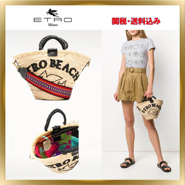 人気■Etro■logo raffia 2way ハンドバッグ 偽物関税送料込