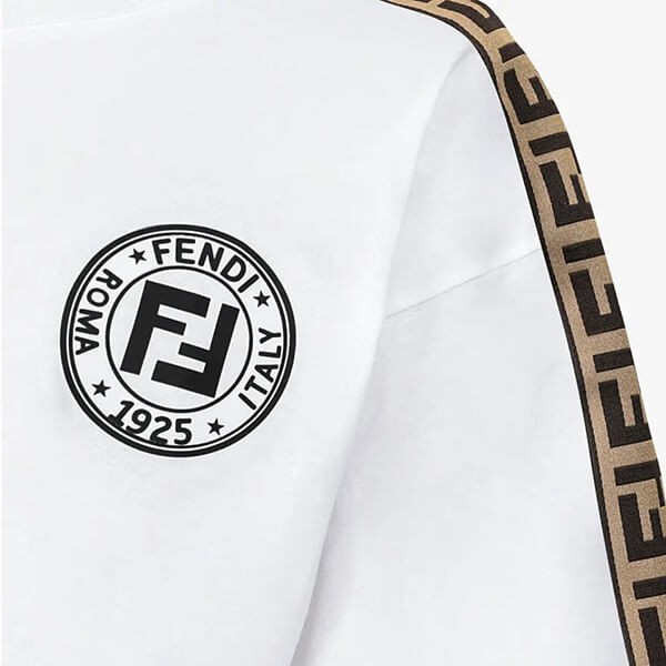 ☆フェンディ☆ FFロゴ リボン袖★ コットンＴシャツ偽物 WT/BK