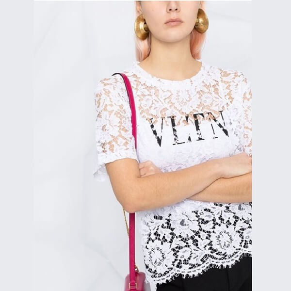 VALENTINO *ヴァレンティノ* VLTN ロゴ レースＴシャツ VB3MG10K6490NI/VB3MG10K649A01